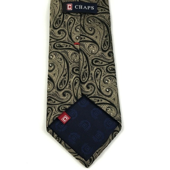 CHAPS Tie Men's 100% Silk Necktie Designer PAISLEY Black Tan Classic Wide 57.5" - Picture 4 of 10